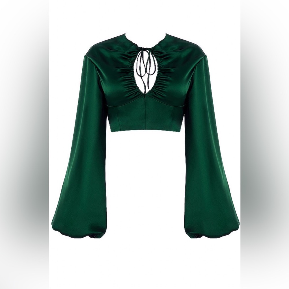 ✨ SOLD ✨ House Of CB Vandra Emerald Green Satin Balloon Sleeve Top